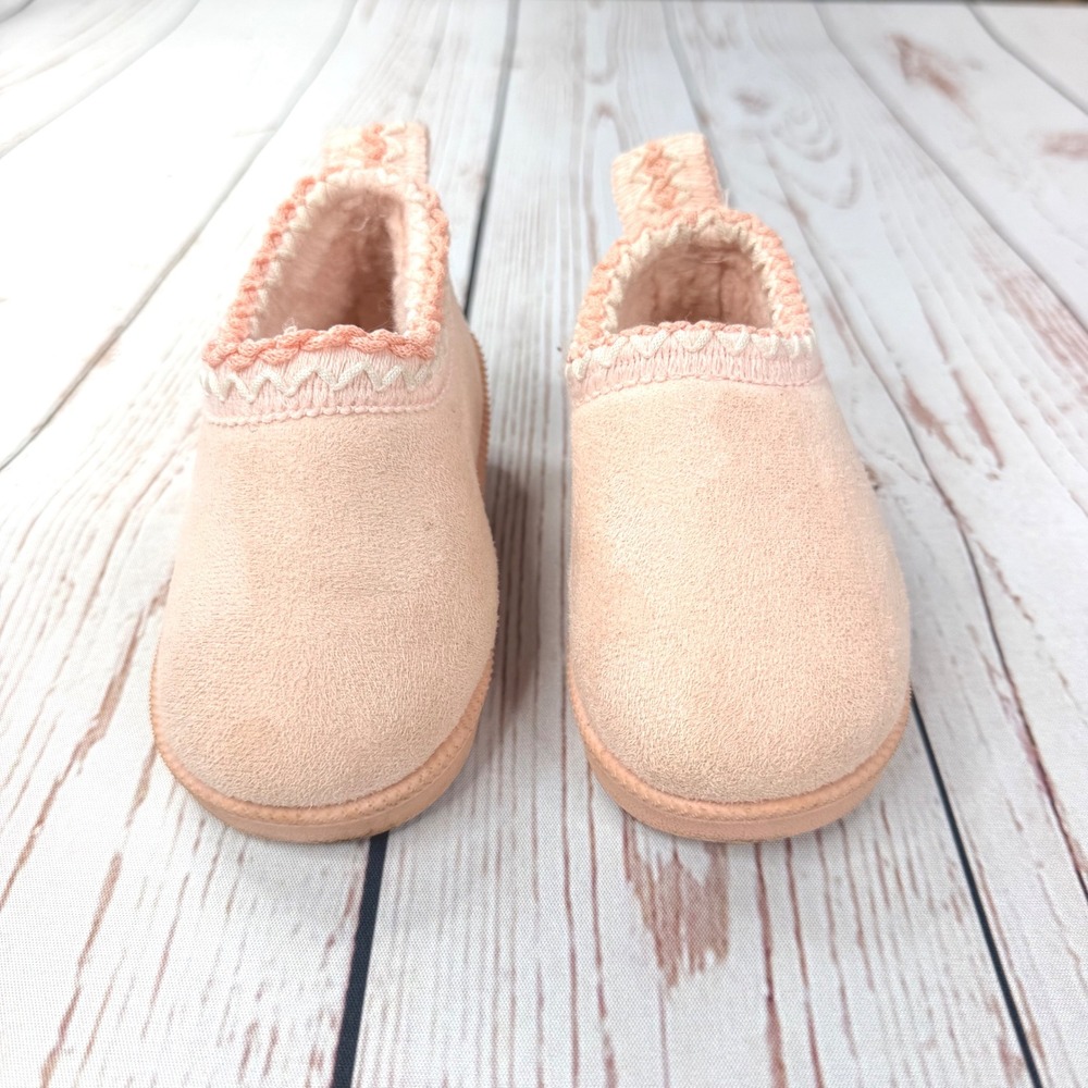 Stepping Stones Toddler Girls Peach Pink Faux Suede Fur Lined Slippers Size 5